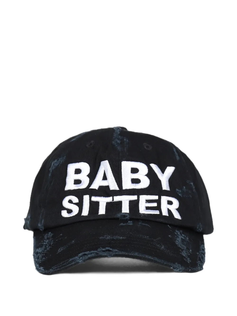 Natasha Zinko Baby Sitter distressed slogan-embroidered cap - Nero