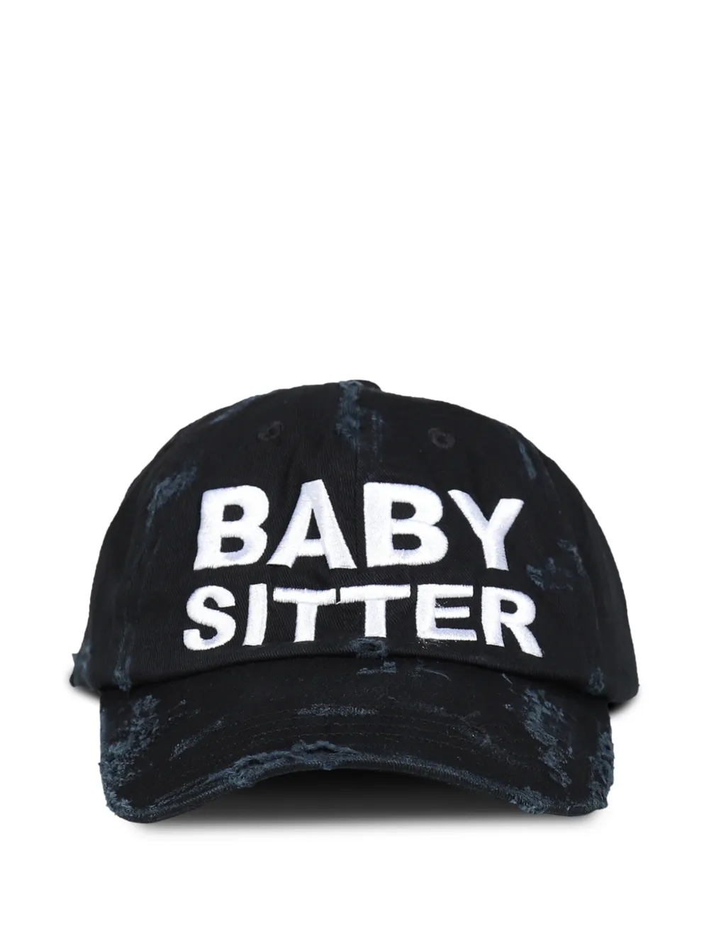 Natasha Zinko casquette Baby Sitter à effet usé et slogan brodé - Noir Natasha Zinko casquette Baby Sitter à effet usé et slogan brodé - Noir