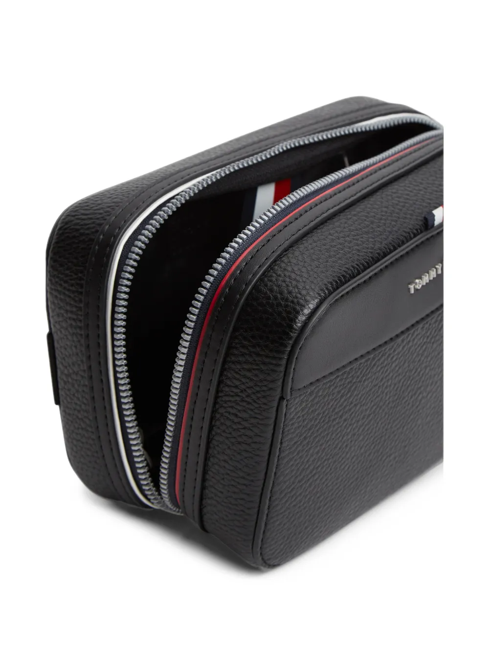 Tommy Hilfiger logo-plaque pebbled wash bag Zwart