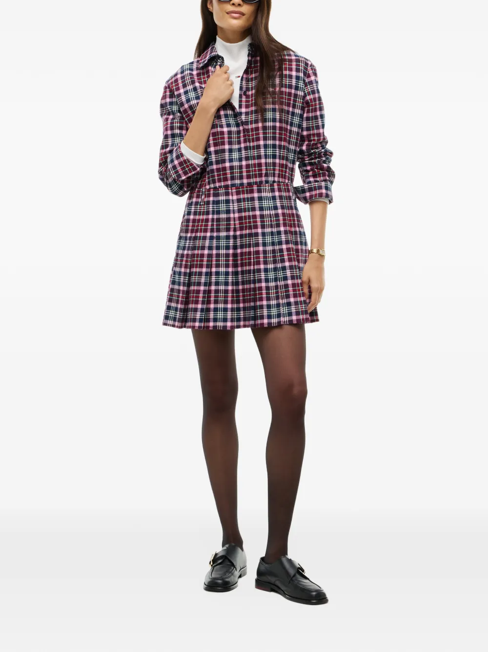 Tommy Hilfiger Geplooide mini-jurk met ruit-print Blauw