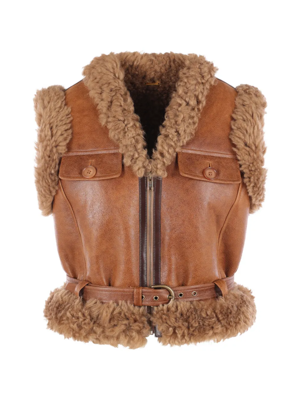 Chloé shearling-trim belted jacket - Braun