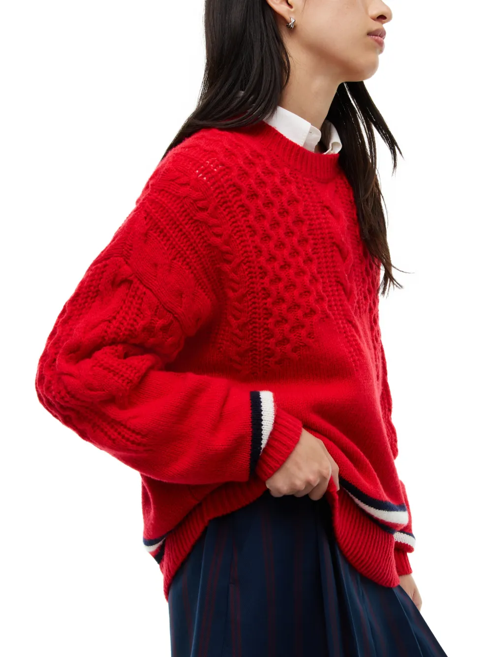 Tommy Hilfiger Gestreepte kabelgebreide trui Rood