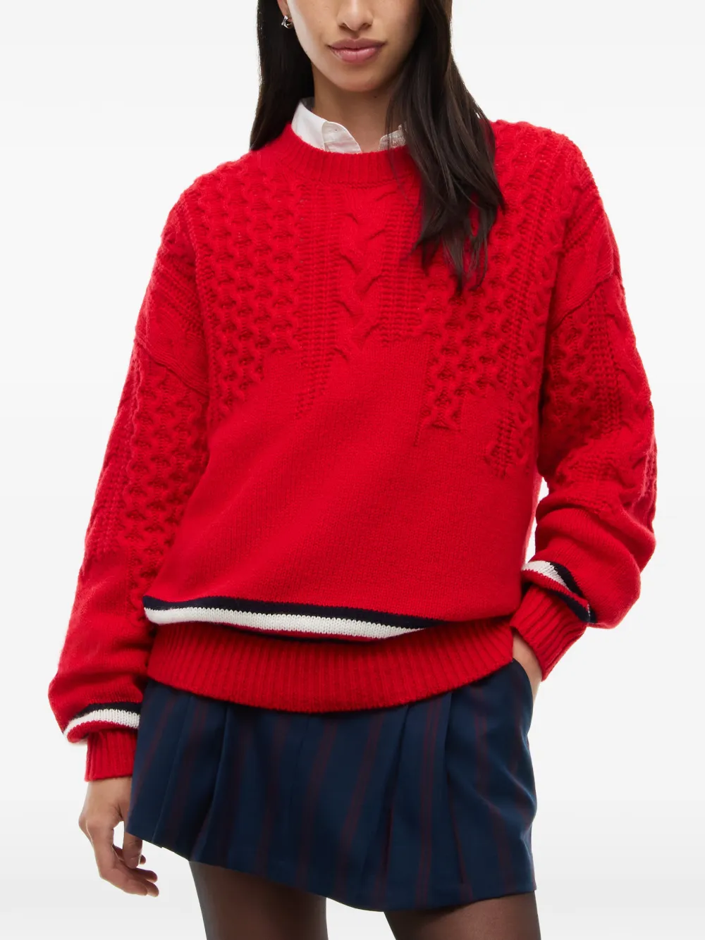 Tommy Hilfiger Gestreepte kabelgebreide trui Rood