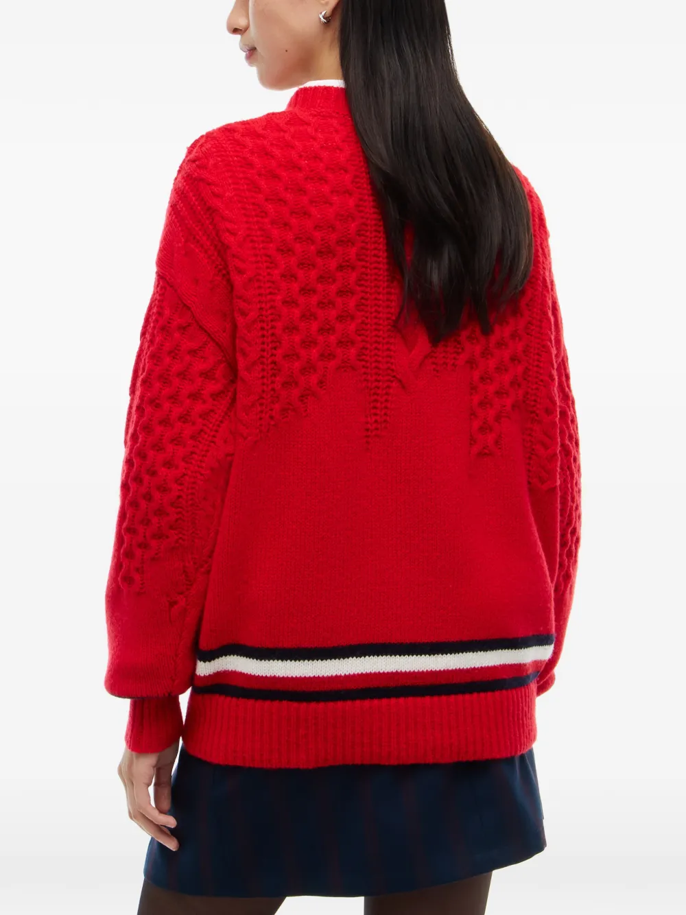 Tommy Hilfiger Gestreepte kabelgebreide trui Rood