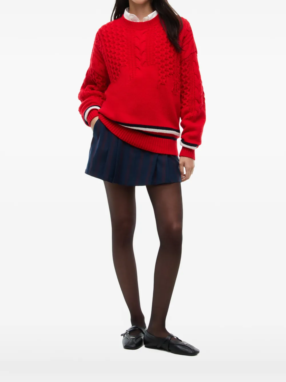Tommy Hilfiger Gestreepte kabelgebreide trui Rood