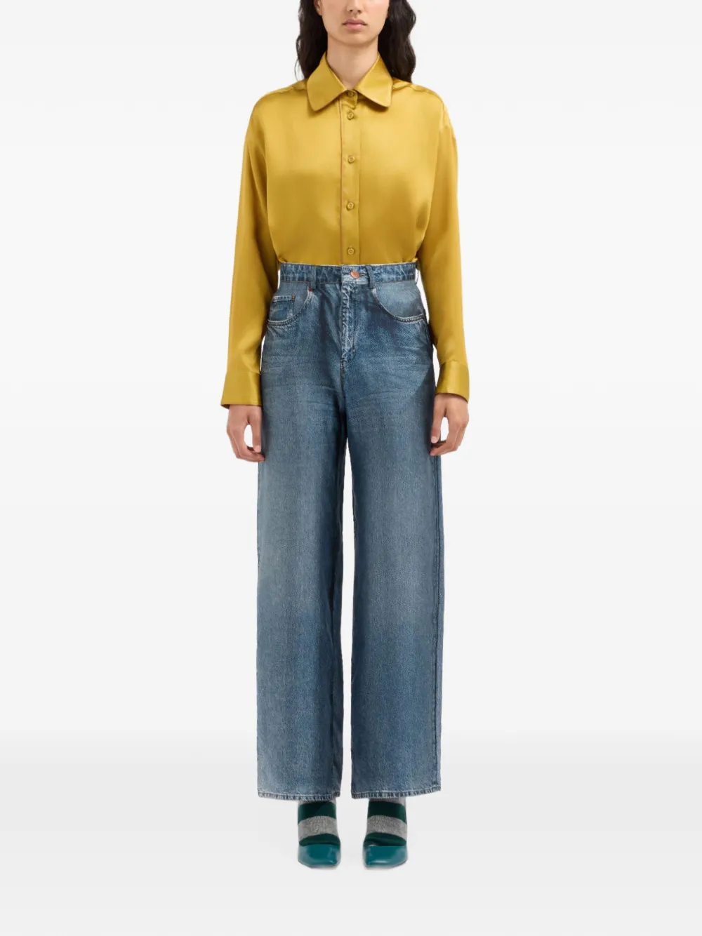 Pierre-Louis Mascia Aloe zijden broek met imitatiedenim-effect Blauw