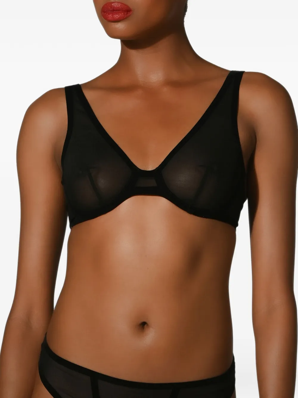 Wolford tulle velvet-trim plunge bra Zwart