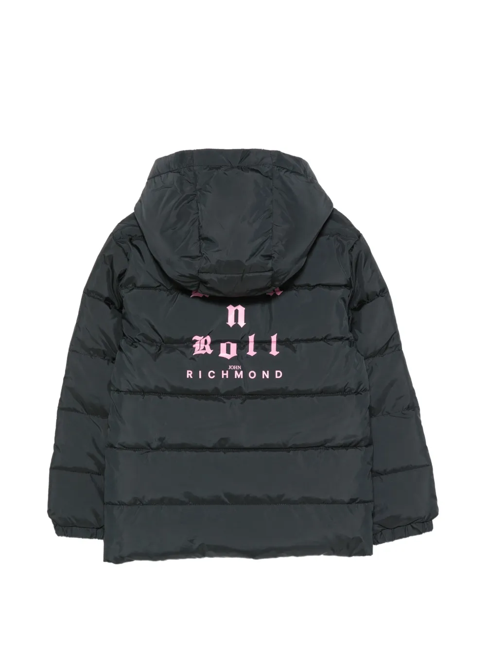 John Richmond Junior quilted hooded jacket Zwart