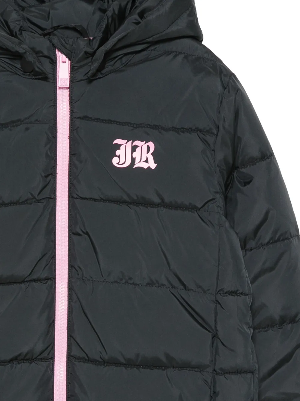John Richmond Junior quilted hooded jacket Zwart