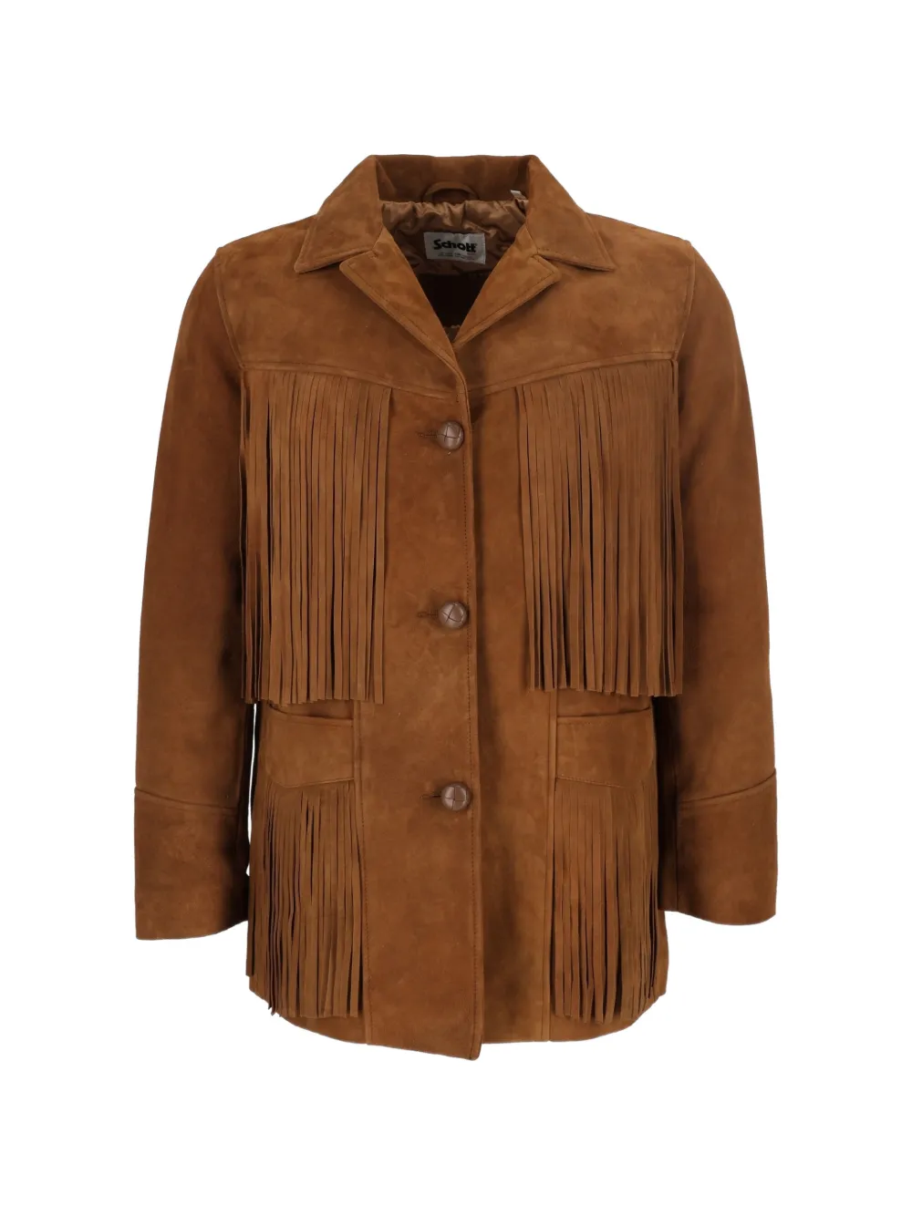 Schott Fringe-trimmed Suede Jacket In Brown