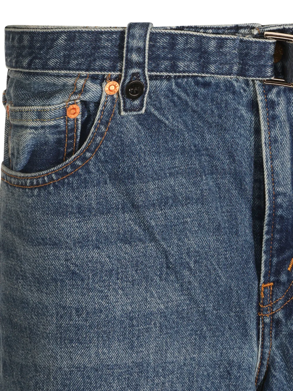 sacai belted faded-effect jeans Blauw
