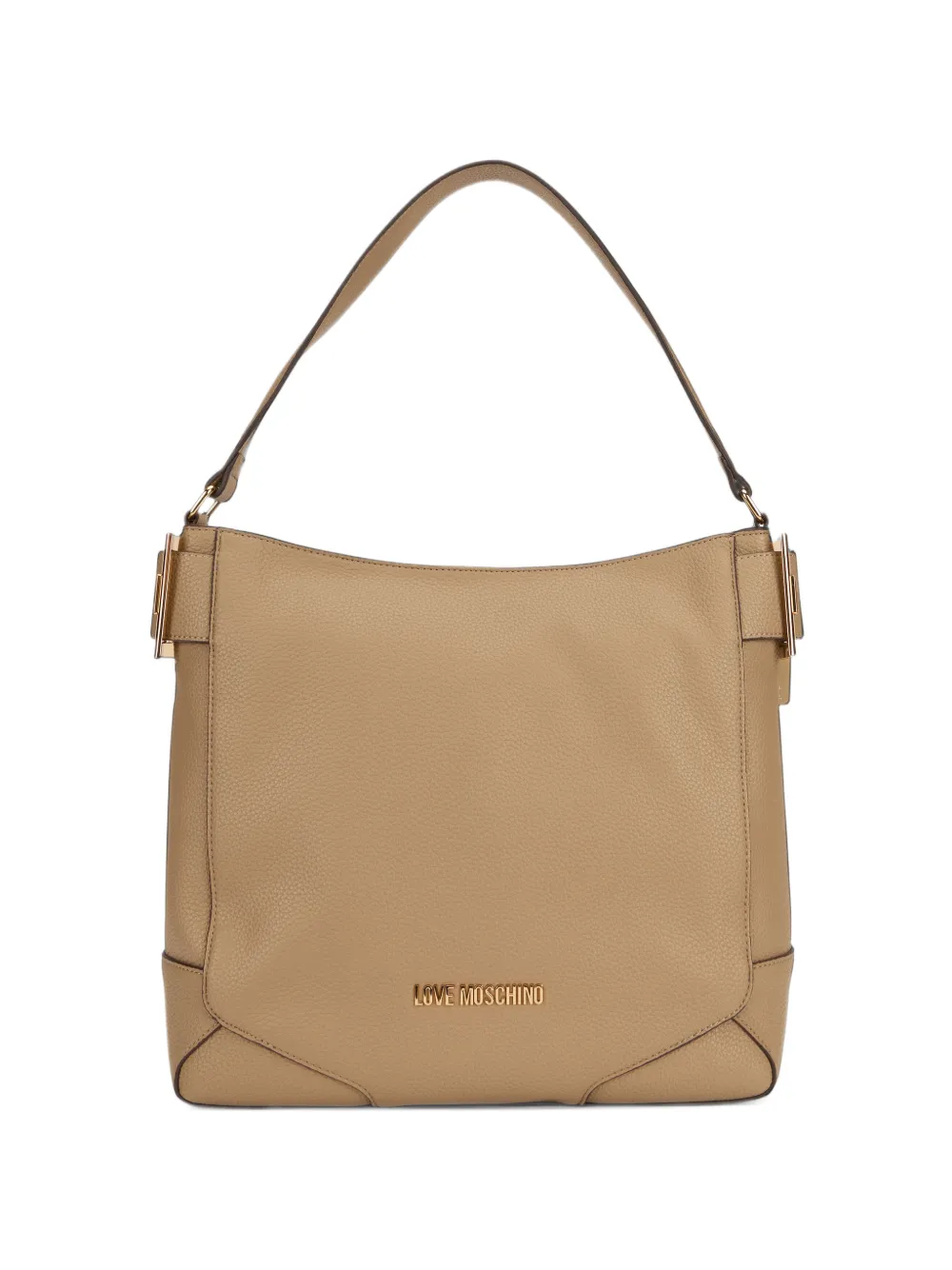 Love Moschino logo-plaque pebbled-effect shoulder bag - Nude