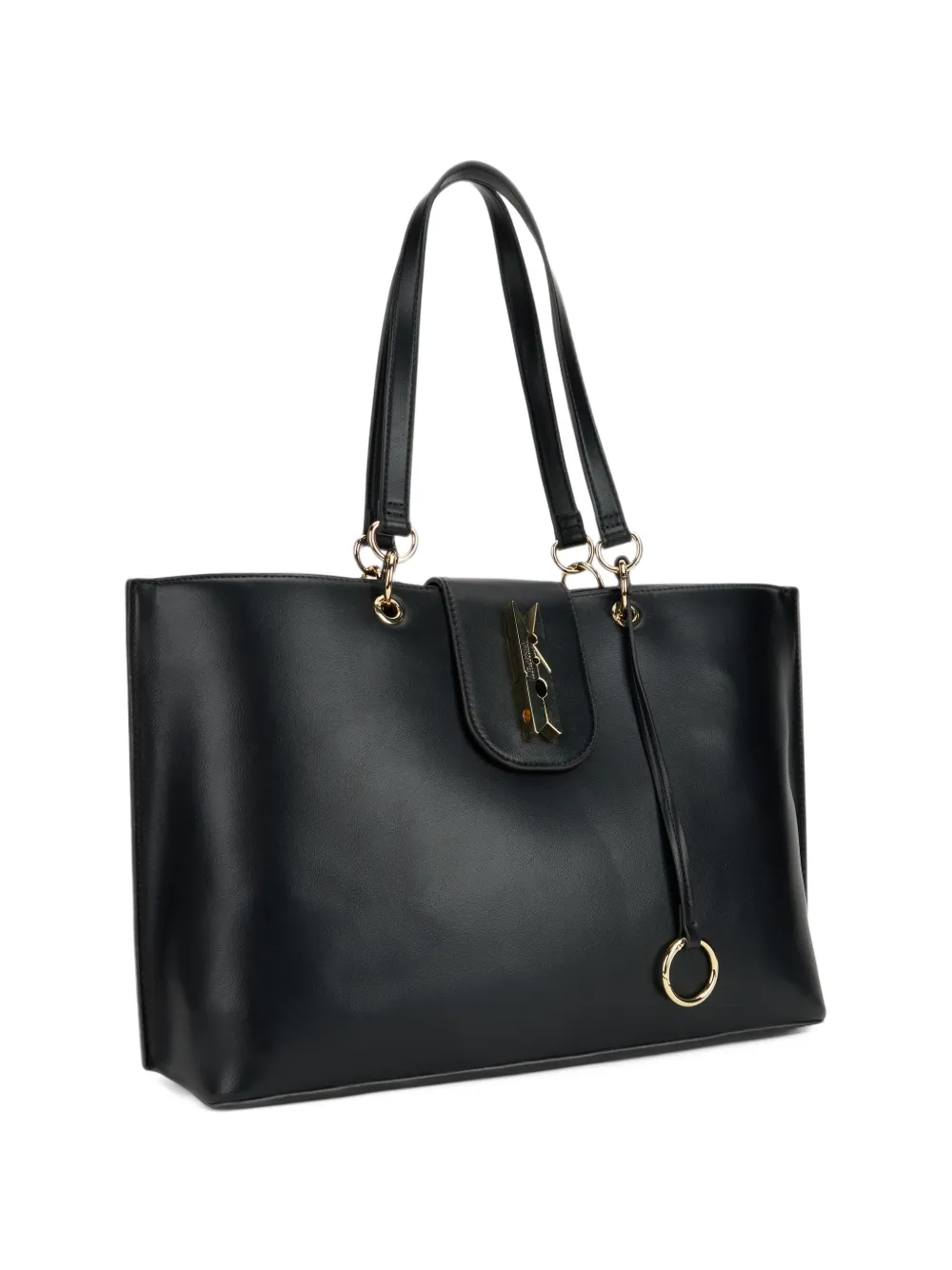 Love Moschino Shopper met logo-plakkaat en metalen ring Zwart