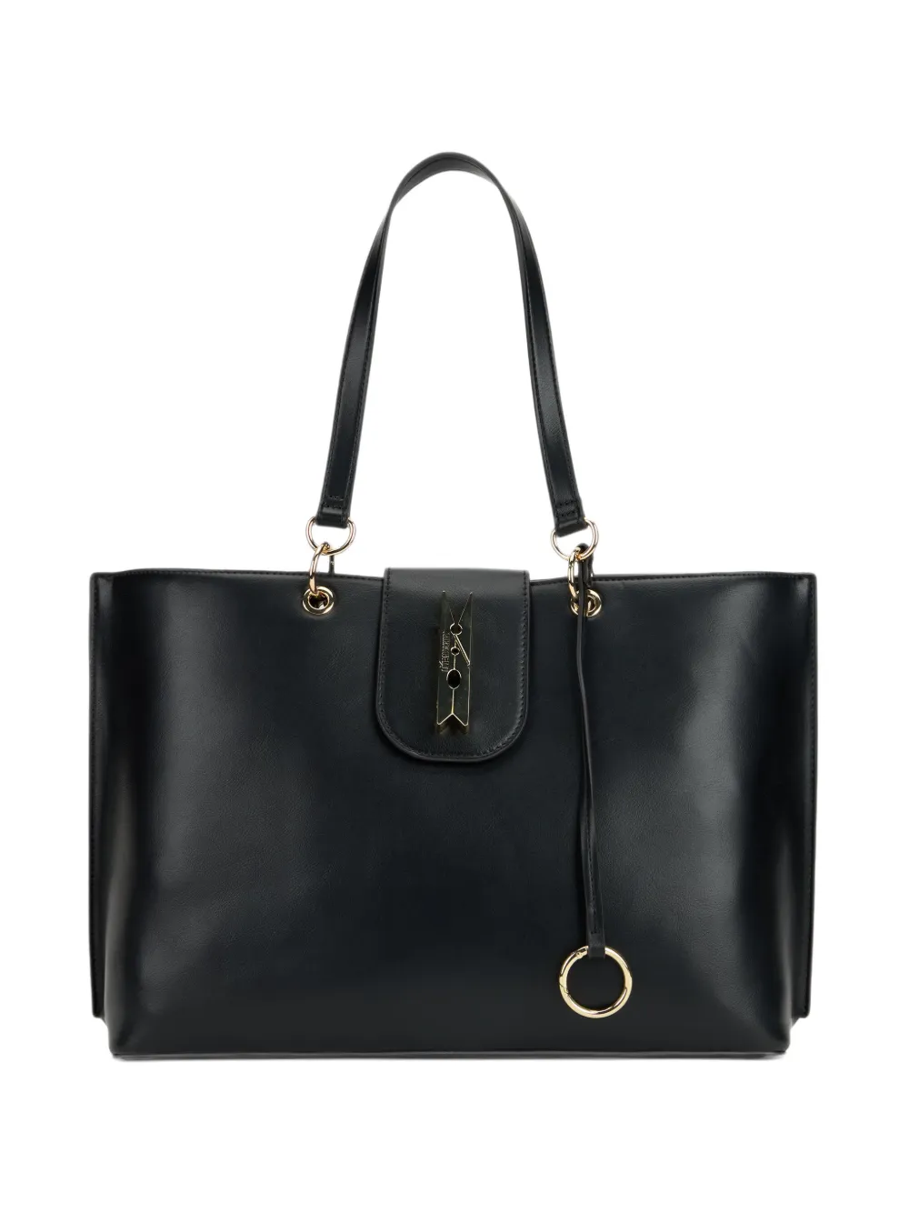 Love Moschino Shopper met logo-plakkaat en metalen ring Zwart