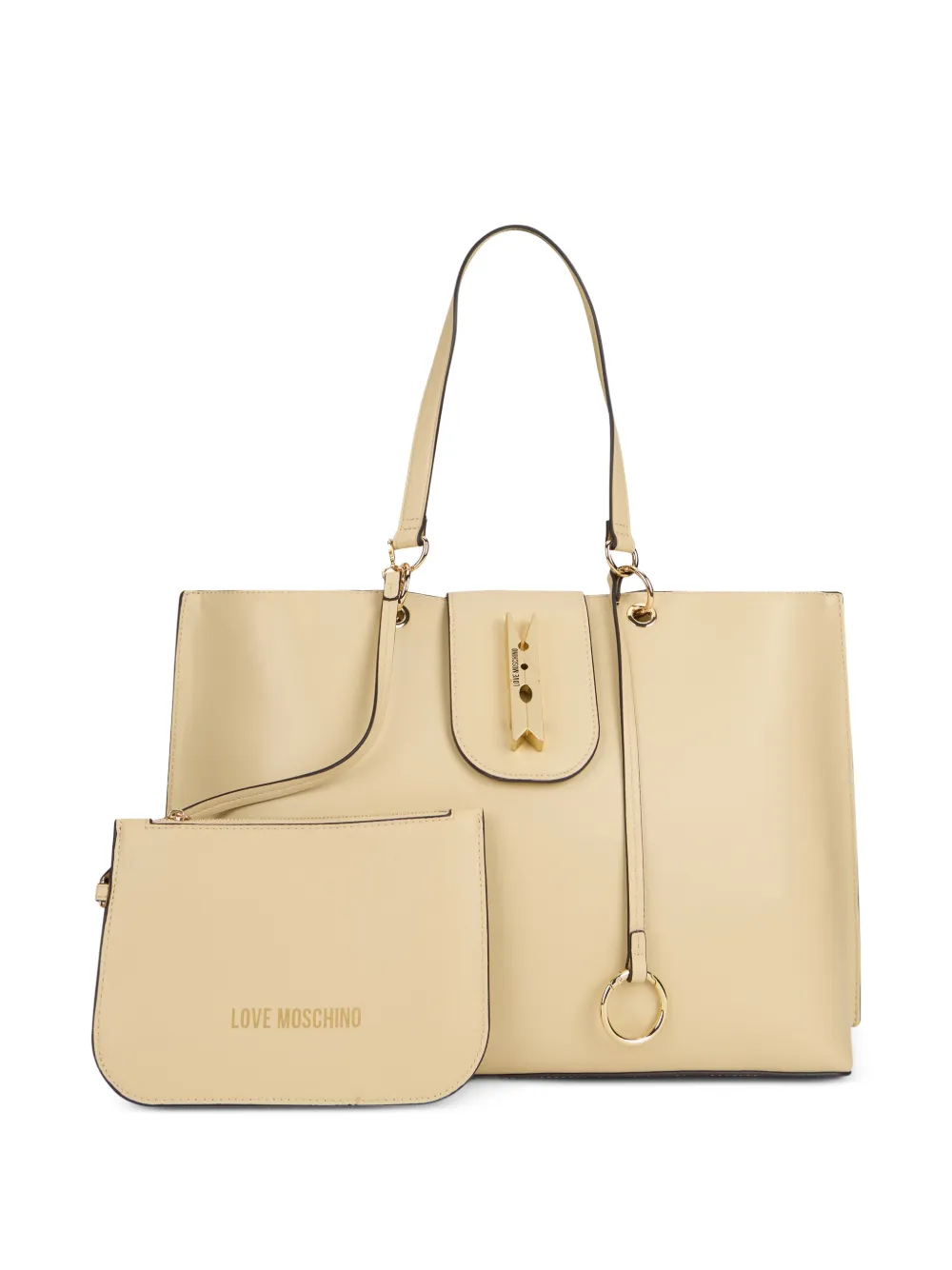 Love Moschino Shopper met logo-plakkaat en wasknijper-detail Beige