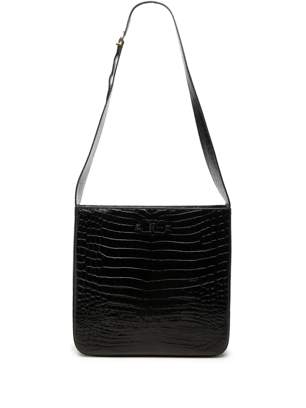Ferragamo Pre-Owned 2010-2026 Croc Embossed Leather Double Gancini crossbody bag - Schwarz