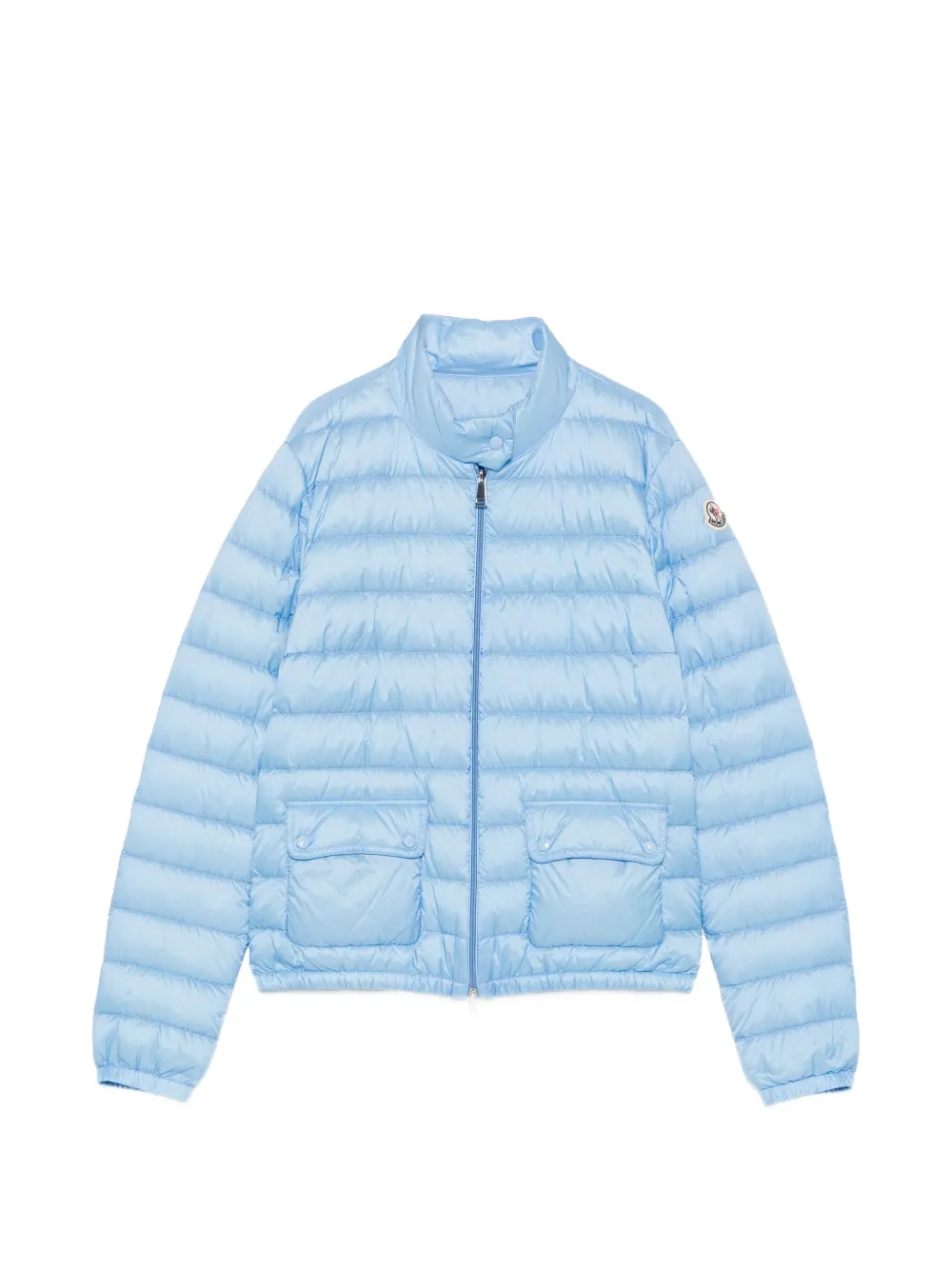 Moncler quilted logo-patch jacket Blauw