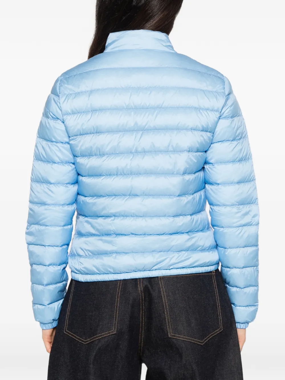 Moncler quilted logo-patch jacket Blauw