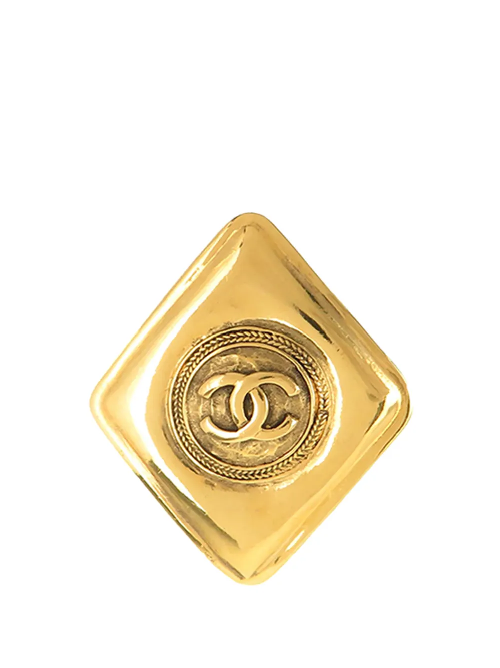 CHANEL Pre-Owned 1970-1980 CC Gold Plated Rhombus Brooch costume brooch