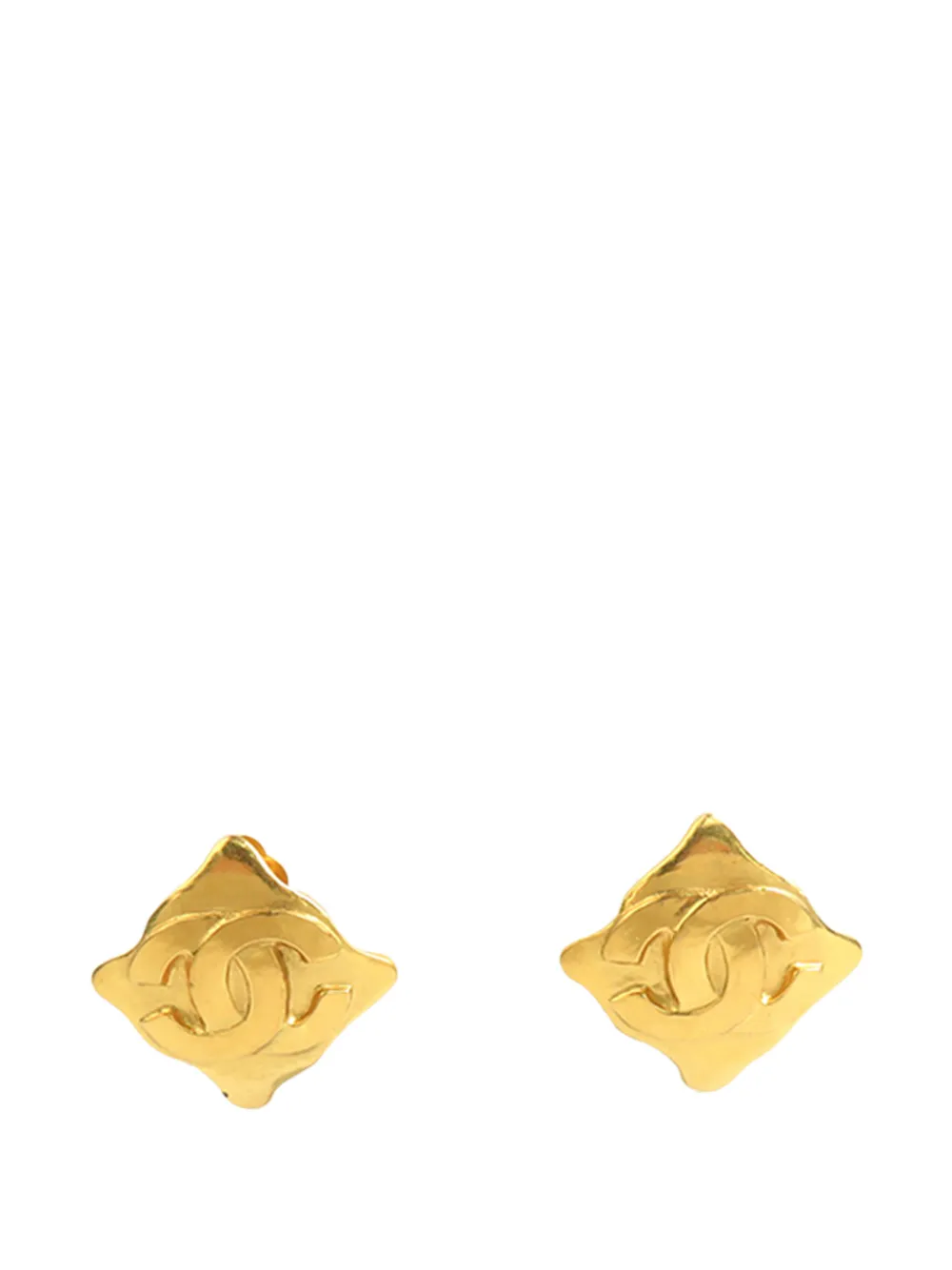 CHANEL Pre-Owned 1995 CC Gold Plated Rhombus Clip On Earrings costume earrings - Oro