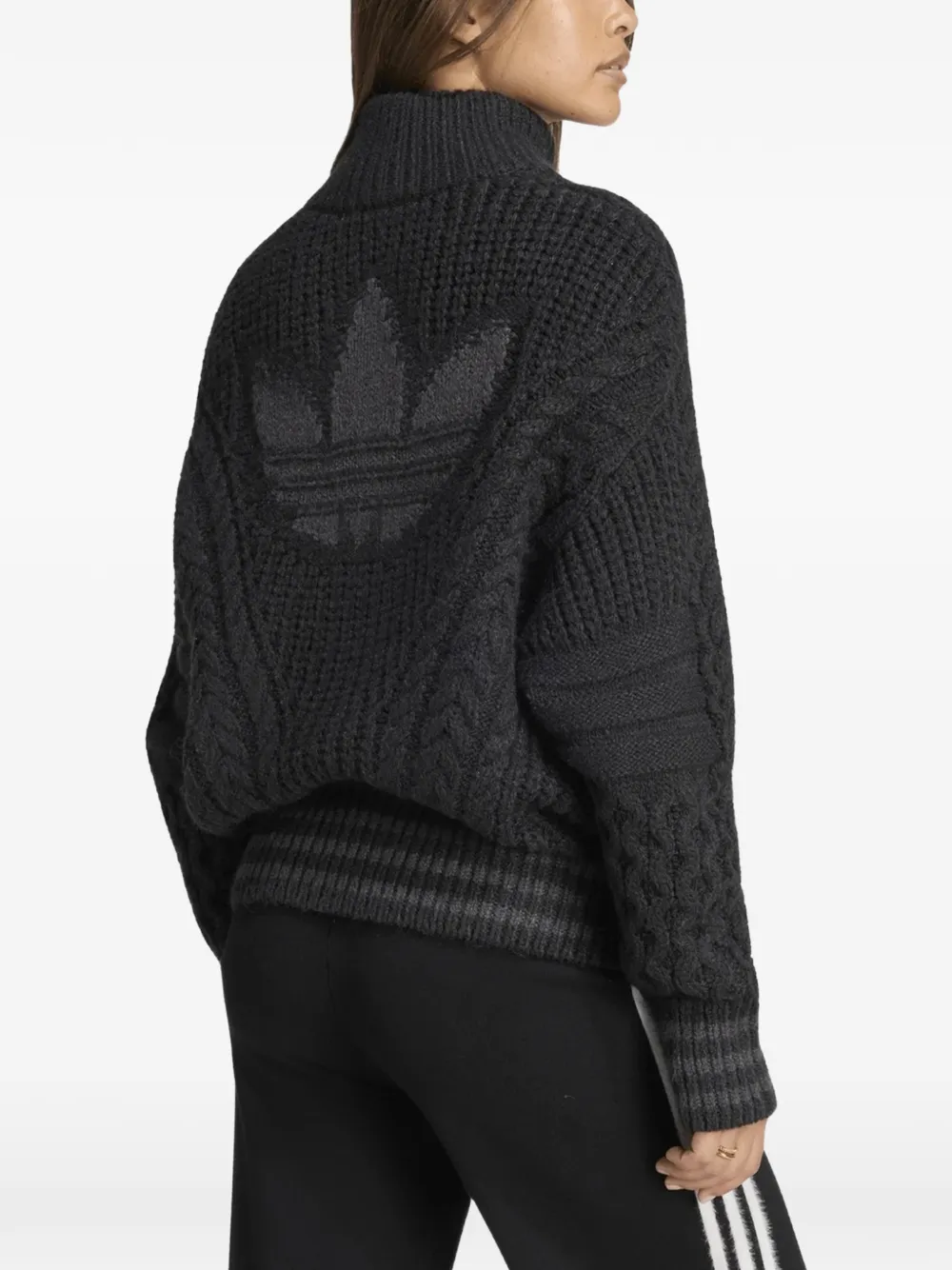 adidas Kabelgebreid Trefoil vest Zwart