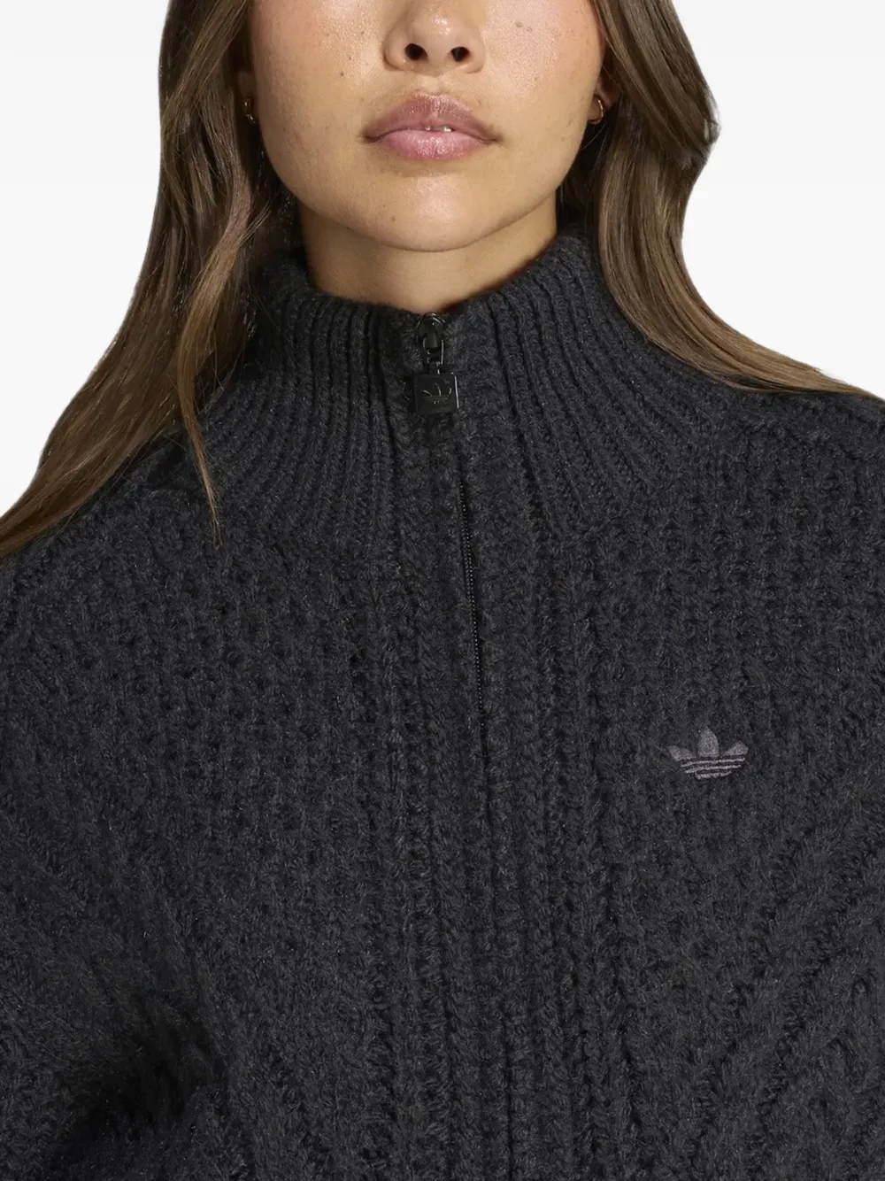 adidas Kabelgebreid Trefoil vest Zwart