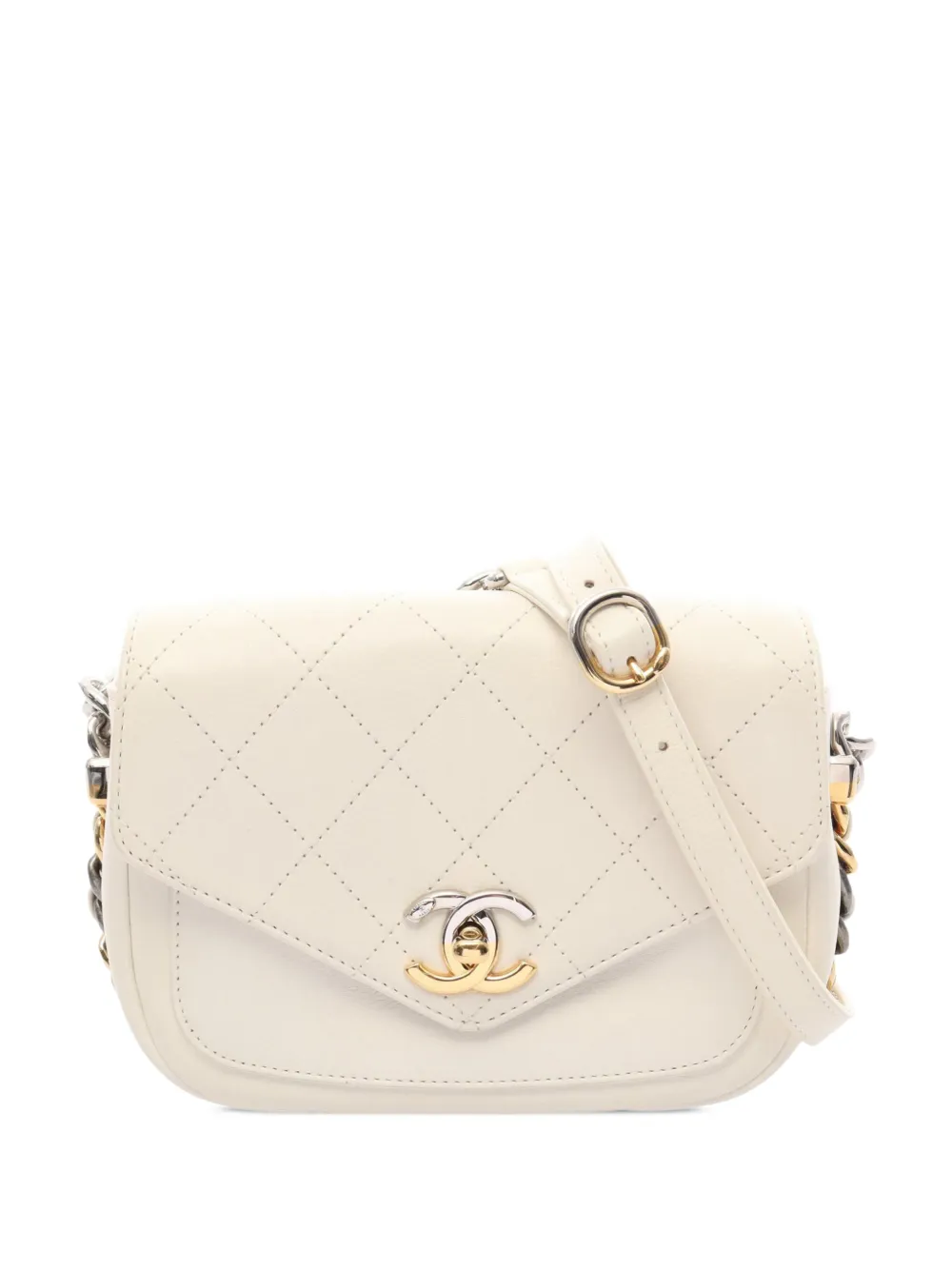 CHANEL Pre-Owned 2019 Small Quilted Calfskin Precious Union Flap crossbody bag - Bianco