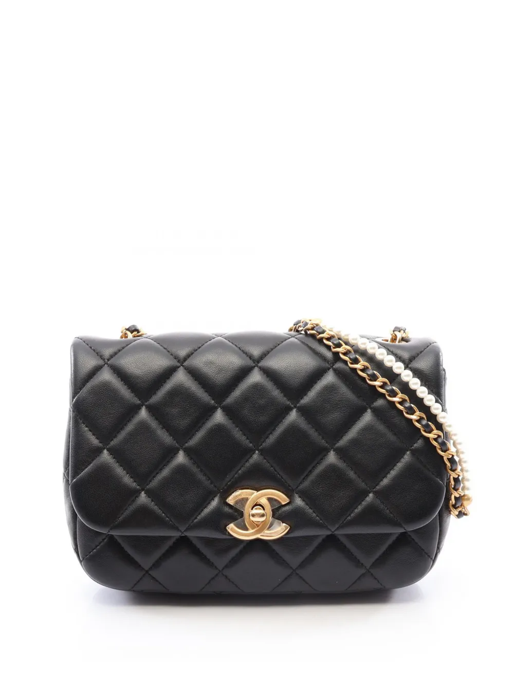 CHANEL Pre-Owned 2021-2026 Quilted Lambskin Pearl Medallion Flap crossbody bag - Nero