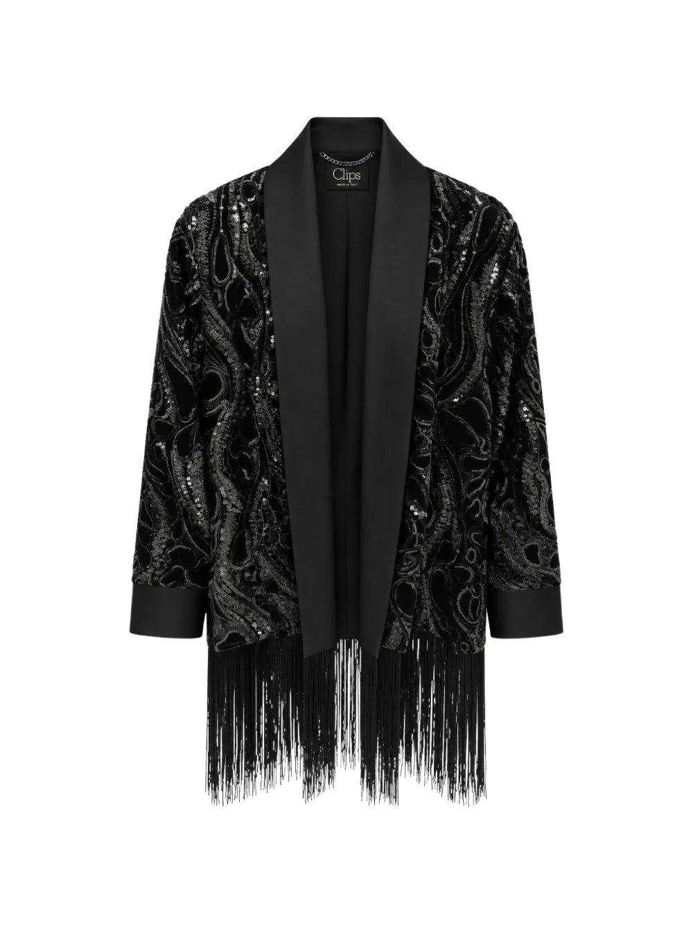 Clips Sequin-embellished Fringed Coat In Black