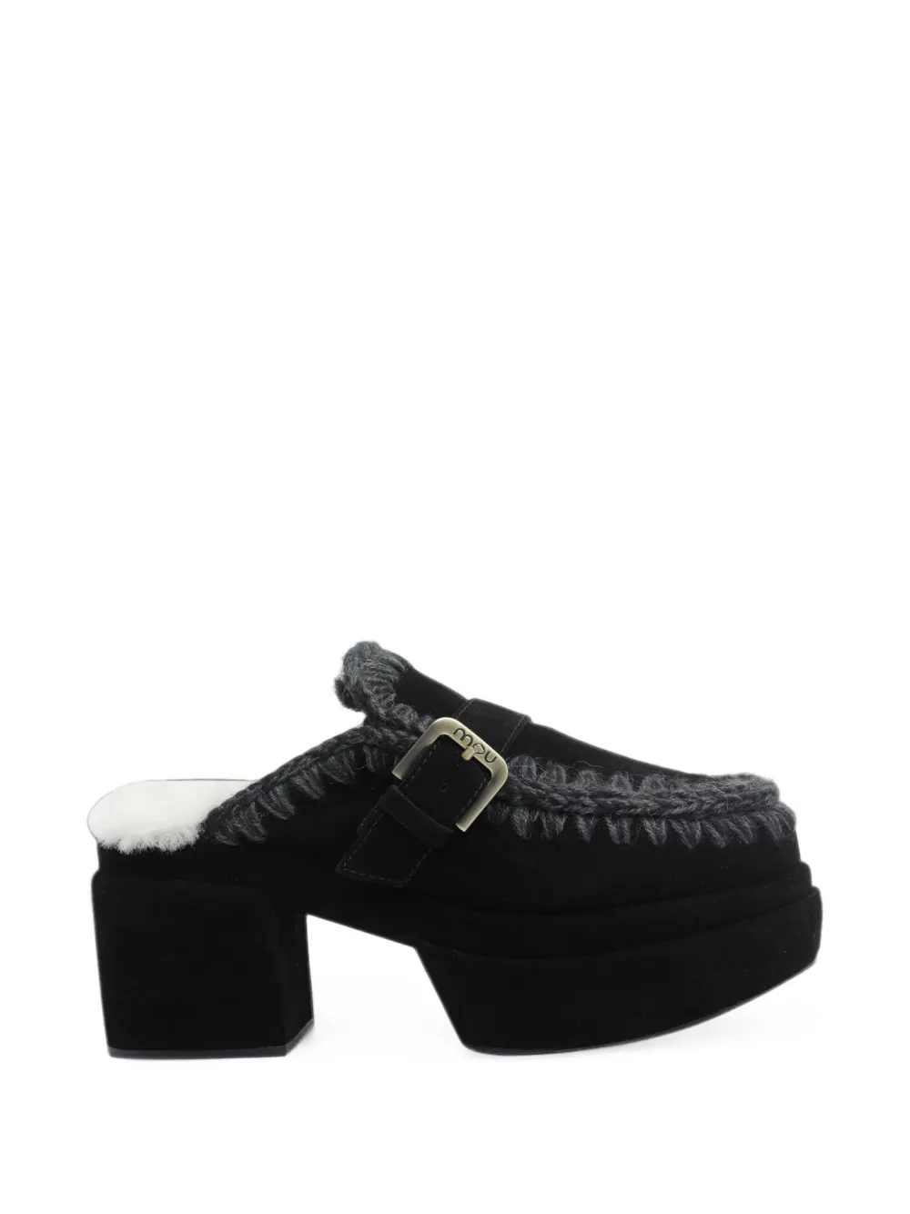 Mou mules plateforme à bords en crochet - Noir