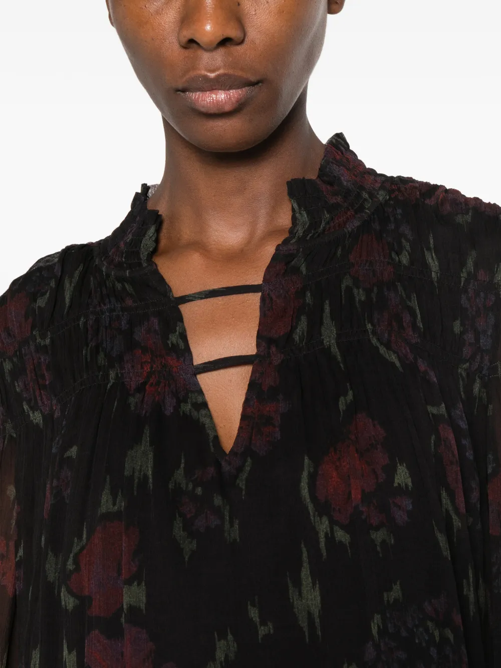 Ba&Sh Douce floral-print ruffled blouse Zwart