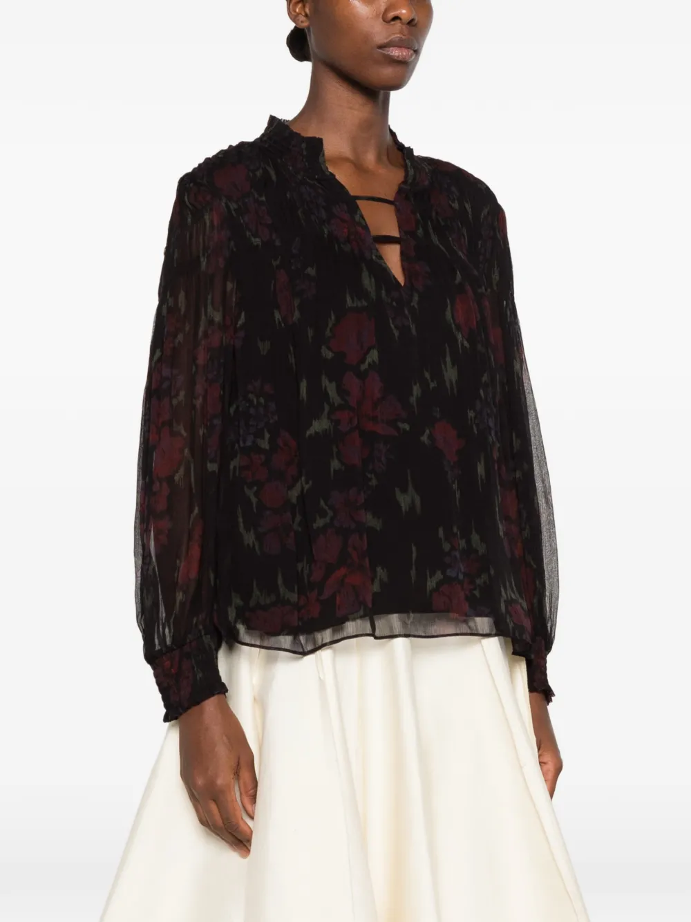 Ba&Sh Douce floral-print ruffled blouse Zwart