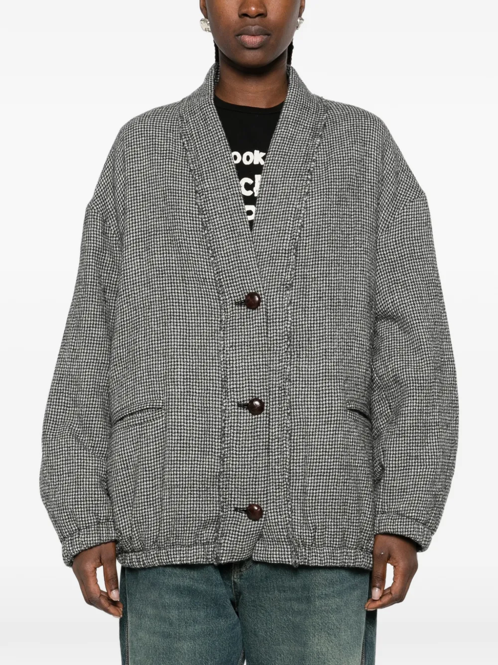 R13 houndstooth-pattern oversized cardigan Zwart