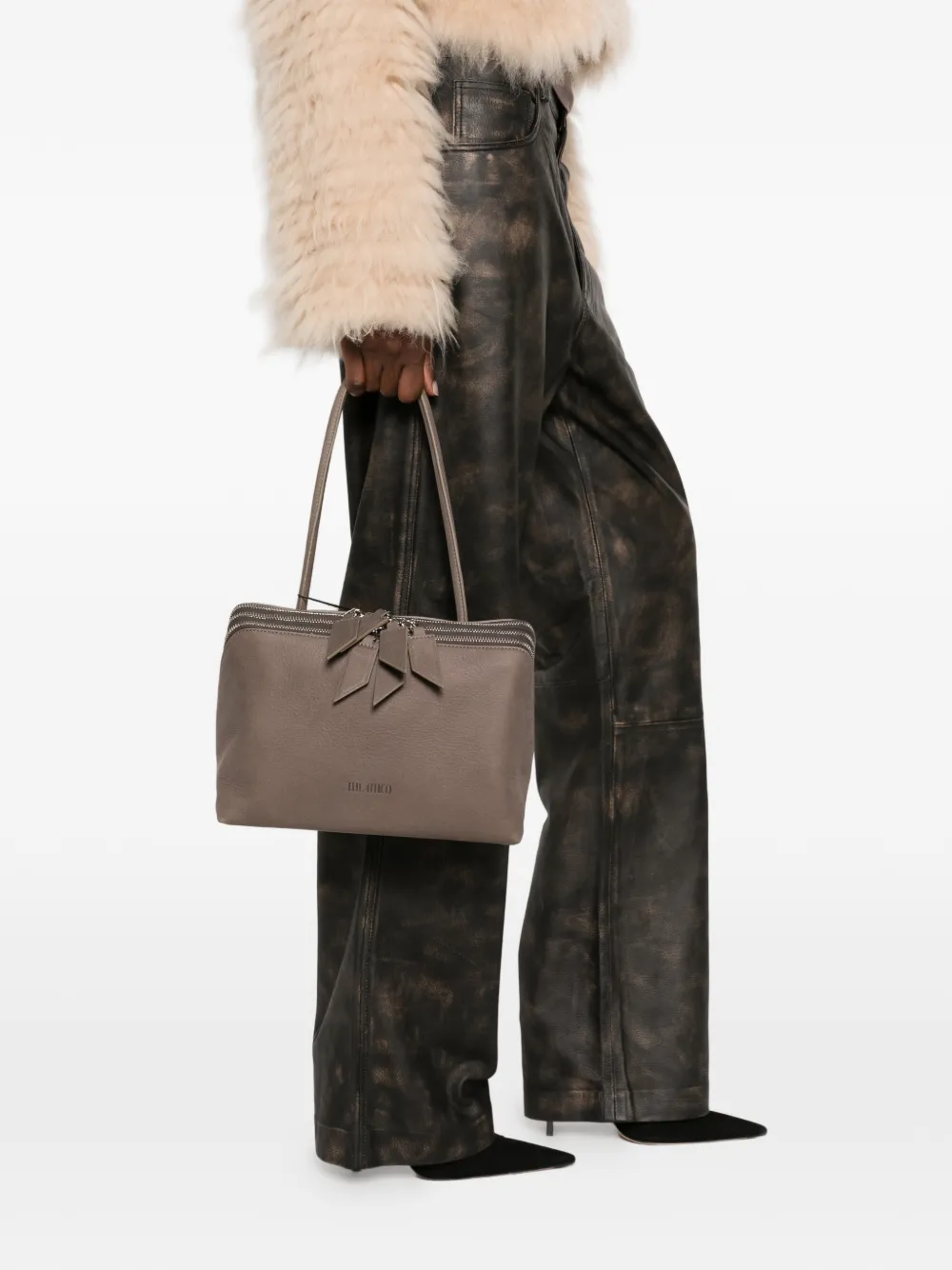 The Attico L'Altra di Milano triple-zip leather tote bag Grijs