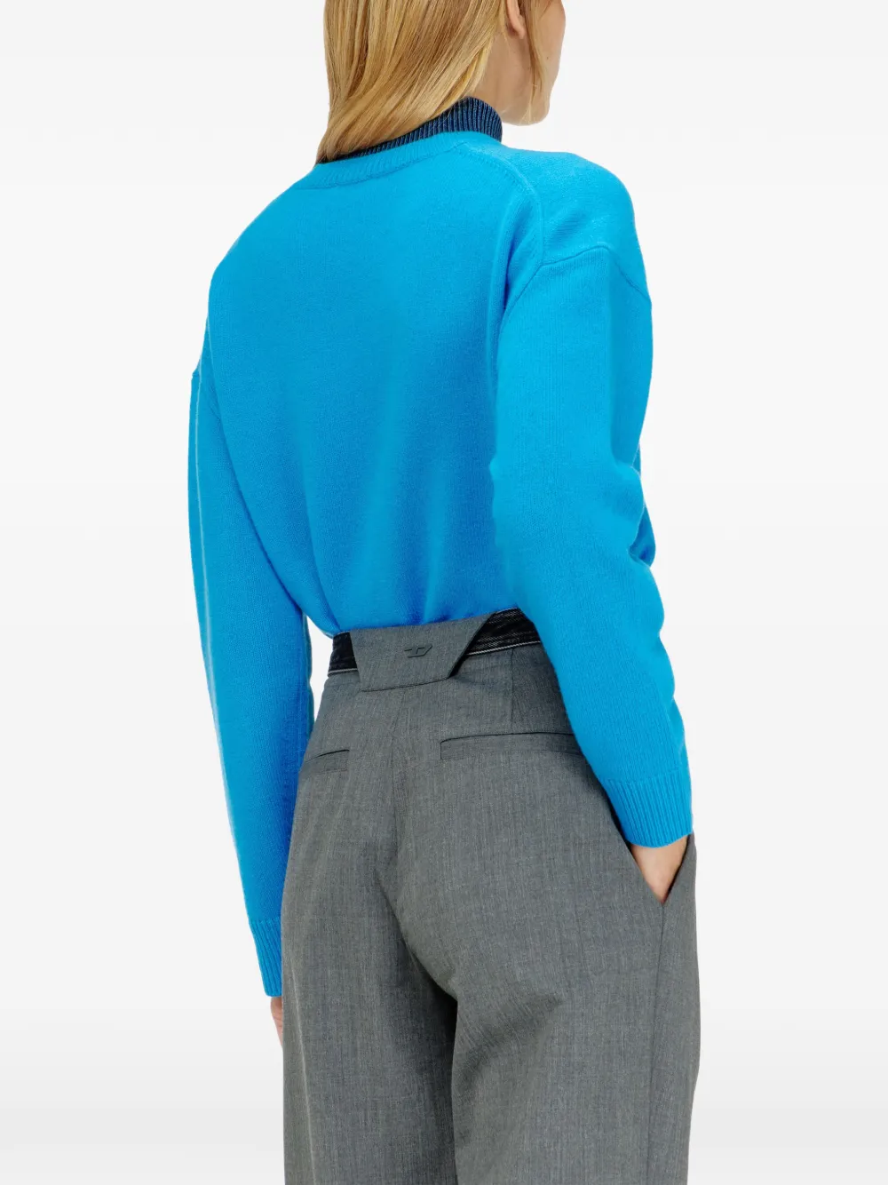 Diesel Wollen trui met V-hals en logo Blauw
