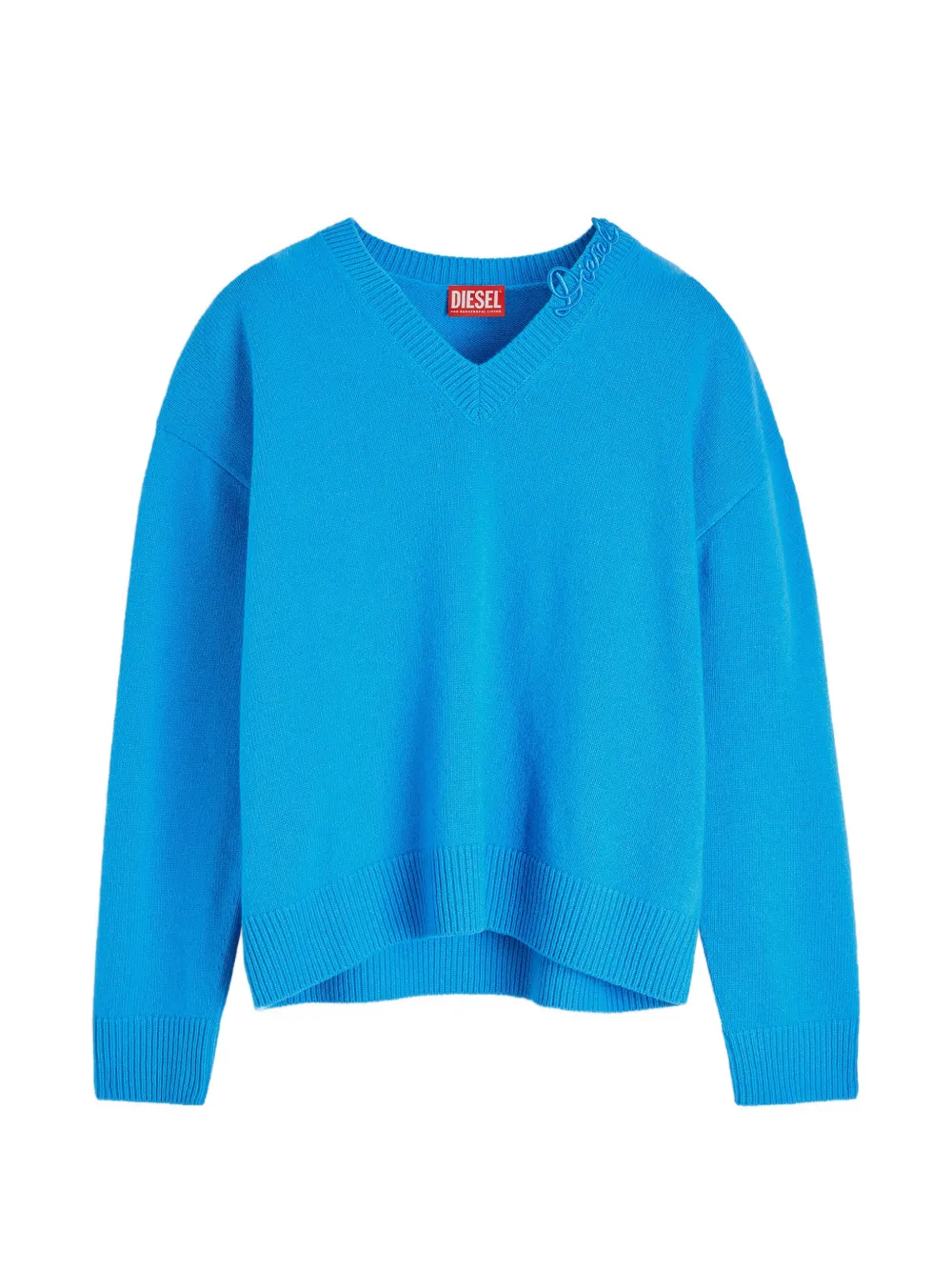 Diesel wool V-neck jumper with neck logo - Blu