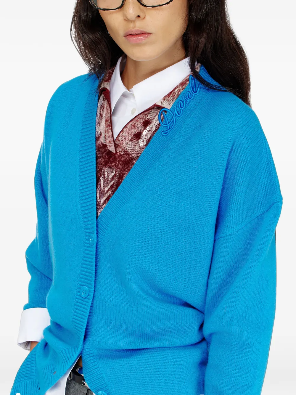 Diesel Wollen vest met V-hals en logo Blauw