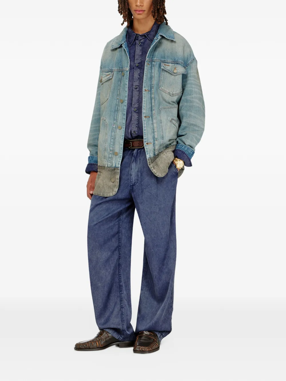 Diesel wide leg viscose denim effect trousers Blauw