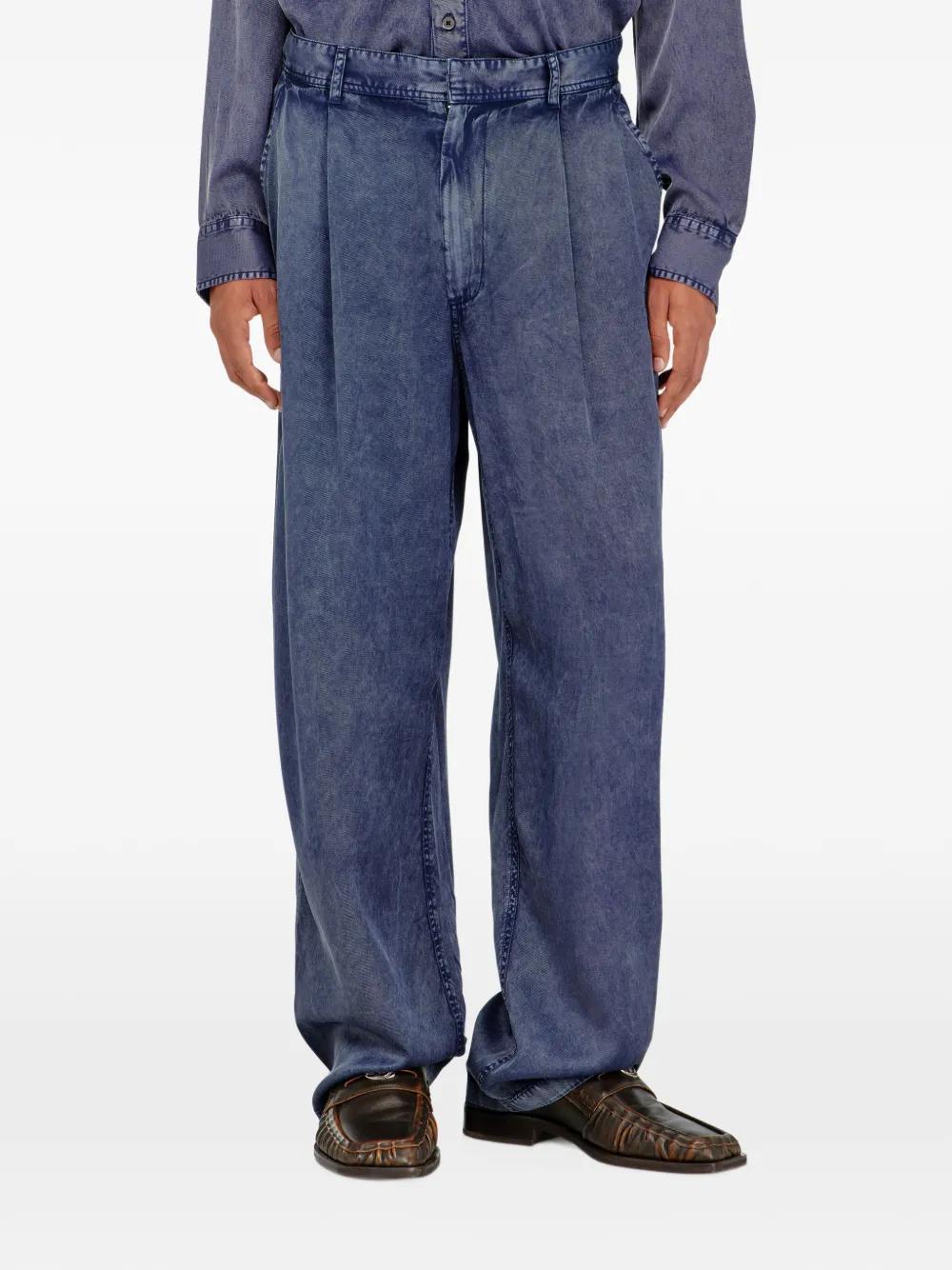 Diesel wide leg viscose denim effect trousers Blauw