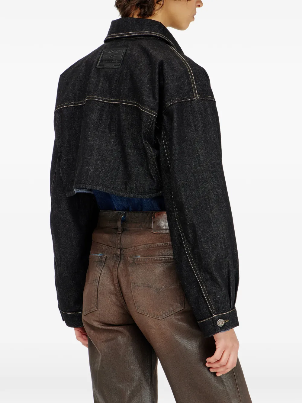 Diesel oversized cropped trucker jacket in rinse-denim Zwart
