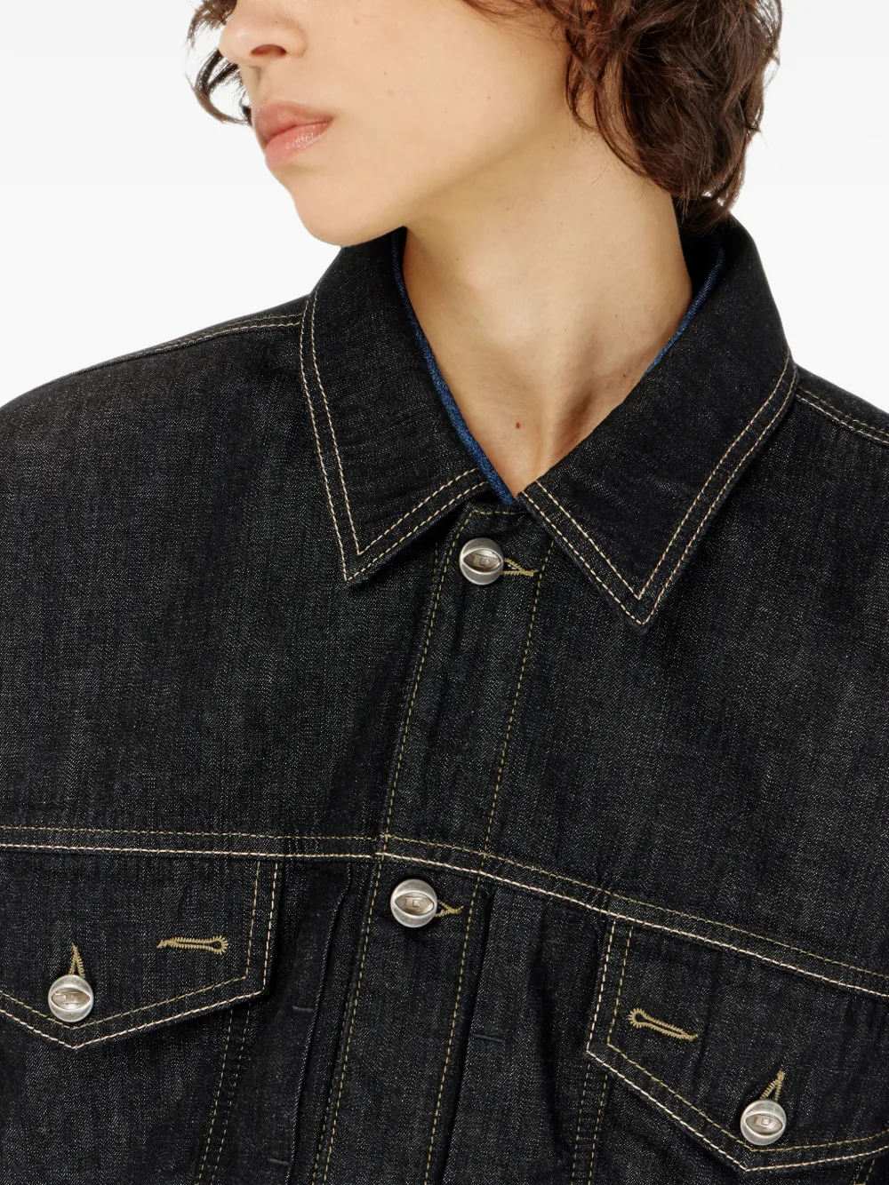 Diesel oversized cropped trucker jacket in rinse-denim Zwart