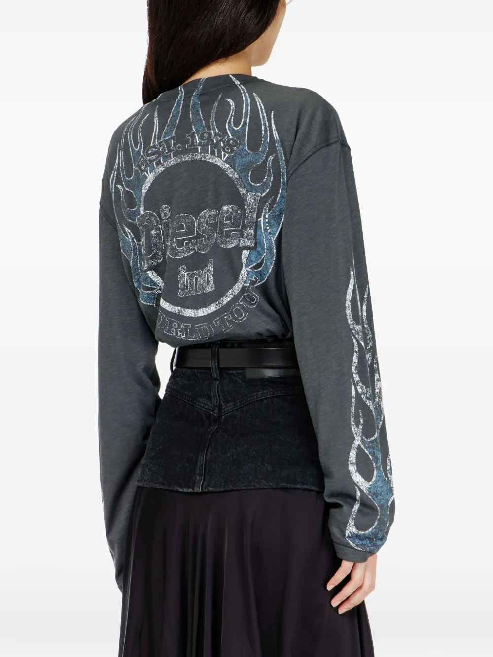 Diesel long-sleeve T-shirt in slub jersey with crack print Grijs