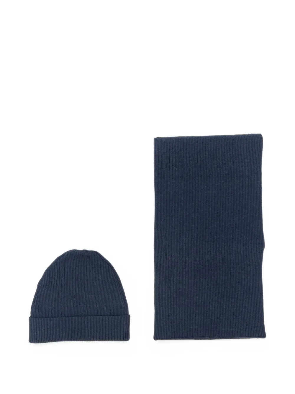 TRUSSARDI JUNIOR ribbed-knit logo-patch scarf and beanie hat - Blu