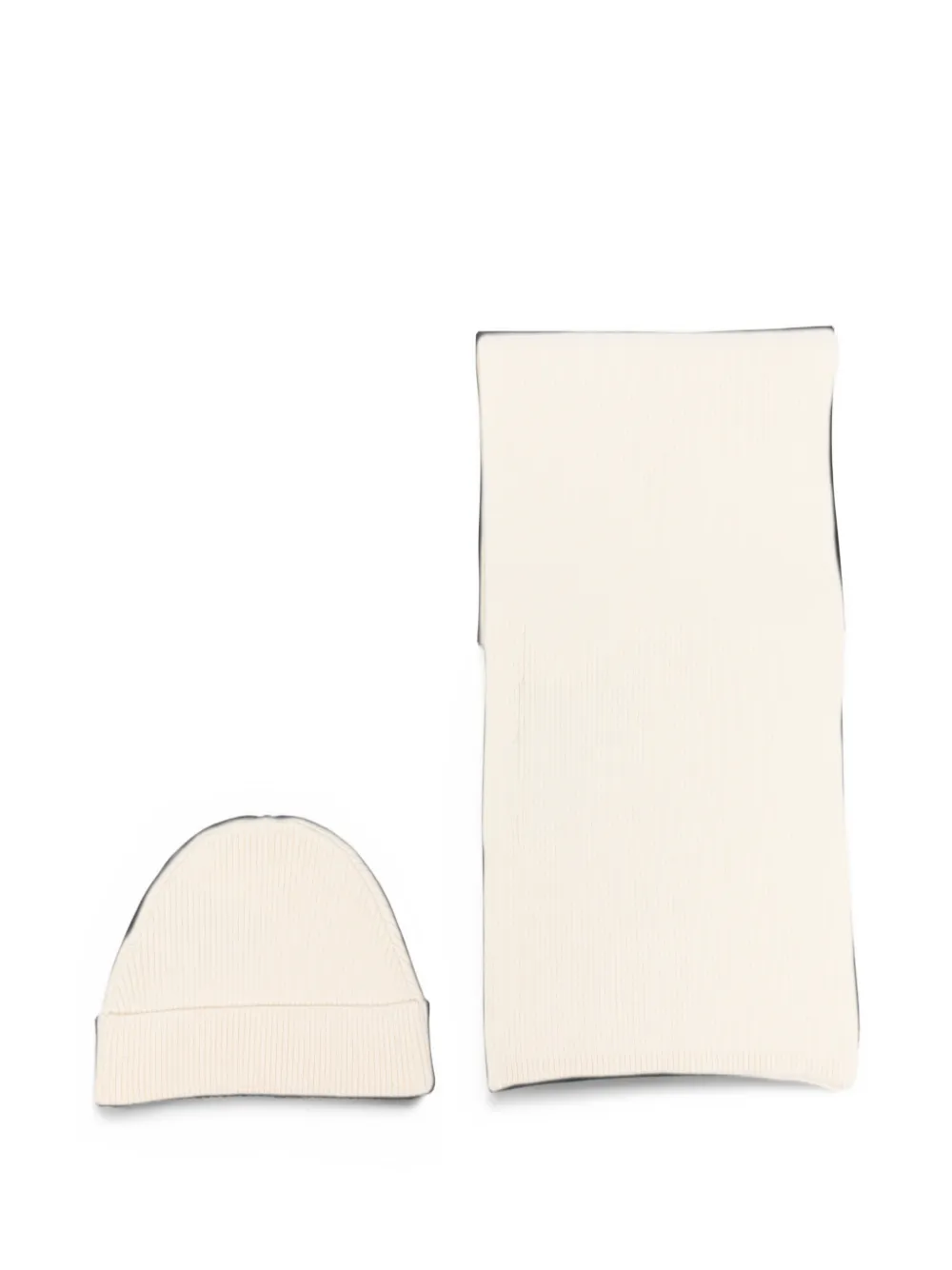 TRUSSARDI JUNIOR ribbed-knit logo-patch scarf and beanie hat set Beige