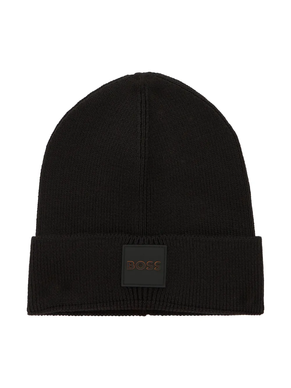 BOSS logo-patch ribbed-knit beanie hat - Schwarz