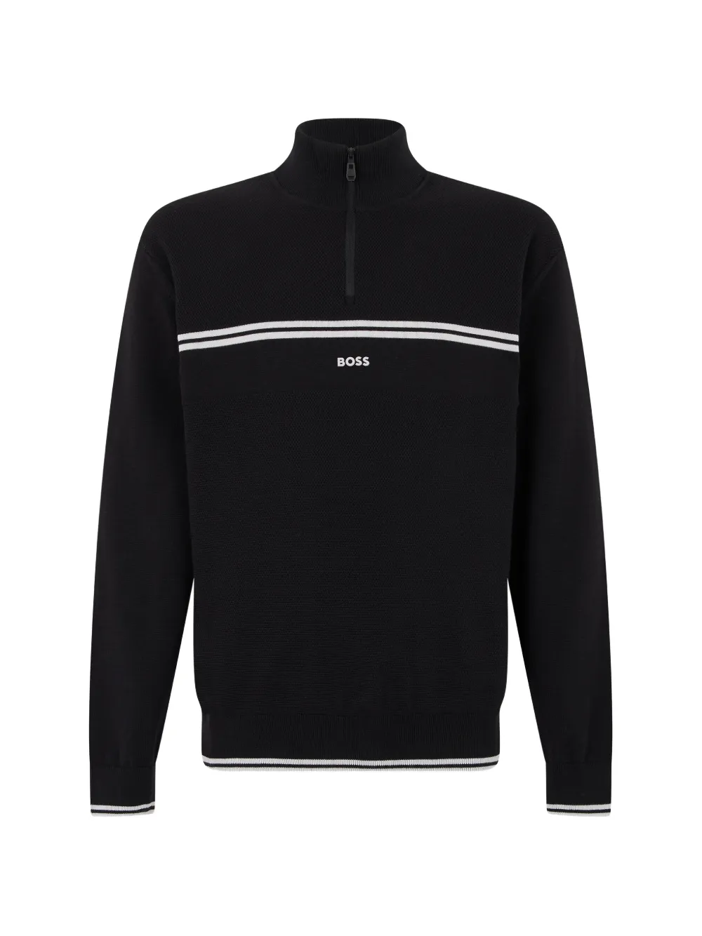 BOSS quarter-zip striped-trim sweater - Schwarz