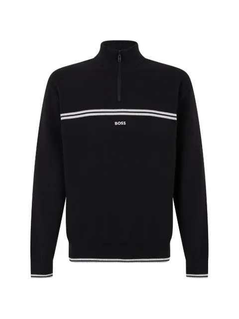BOSS quarter-zip striped-trim sweater
