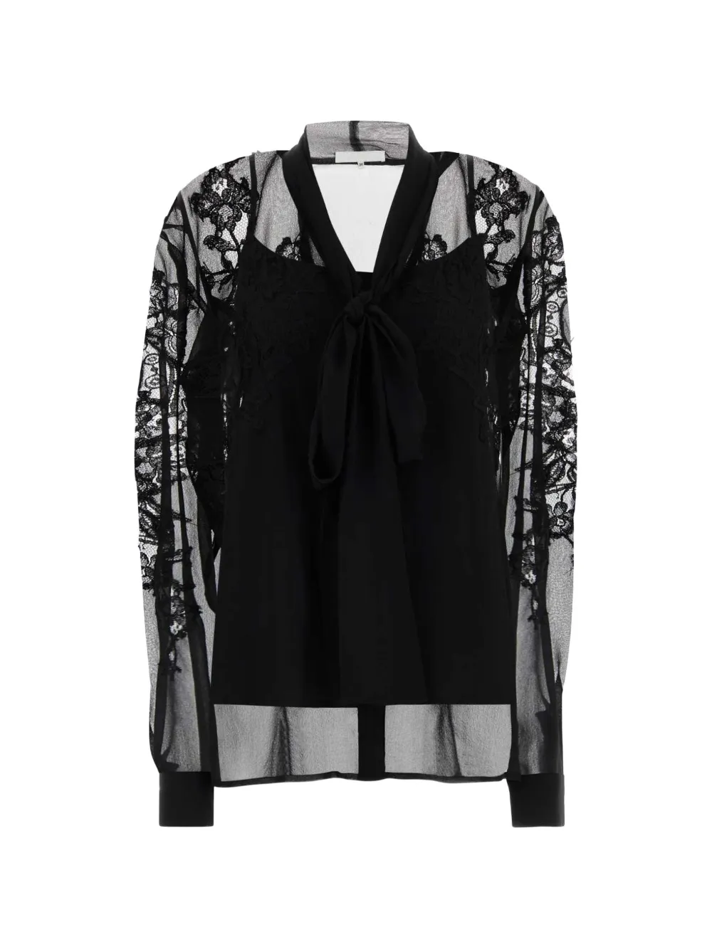 Costarellos lace-panelled silk blouse Zwart