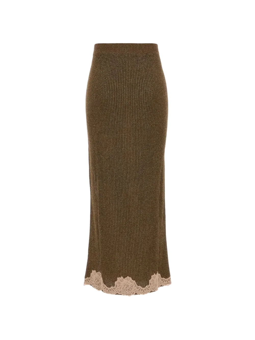 Valentino Garavani Ribgebreide midi-rok met kanten afwerking Bruin