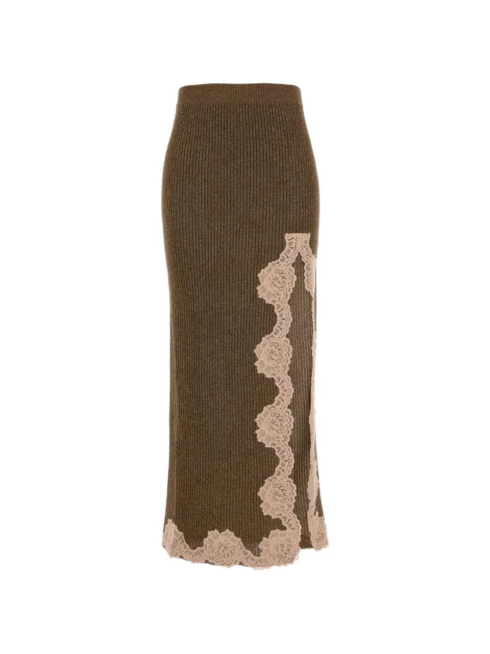 Valentino Garavani Ribgebreide midi-rok met kanten afwerking Bruin